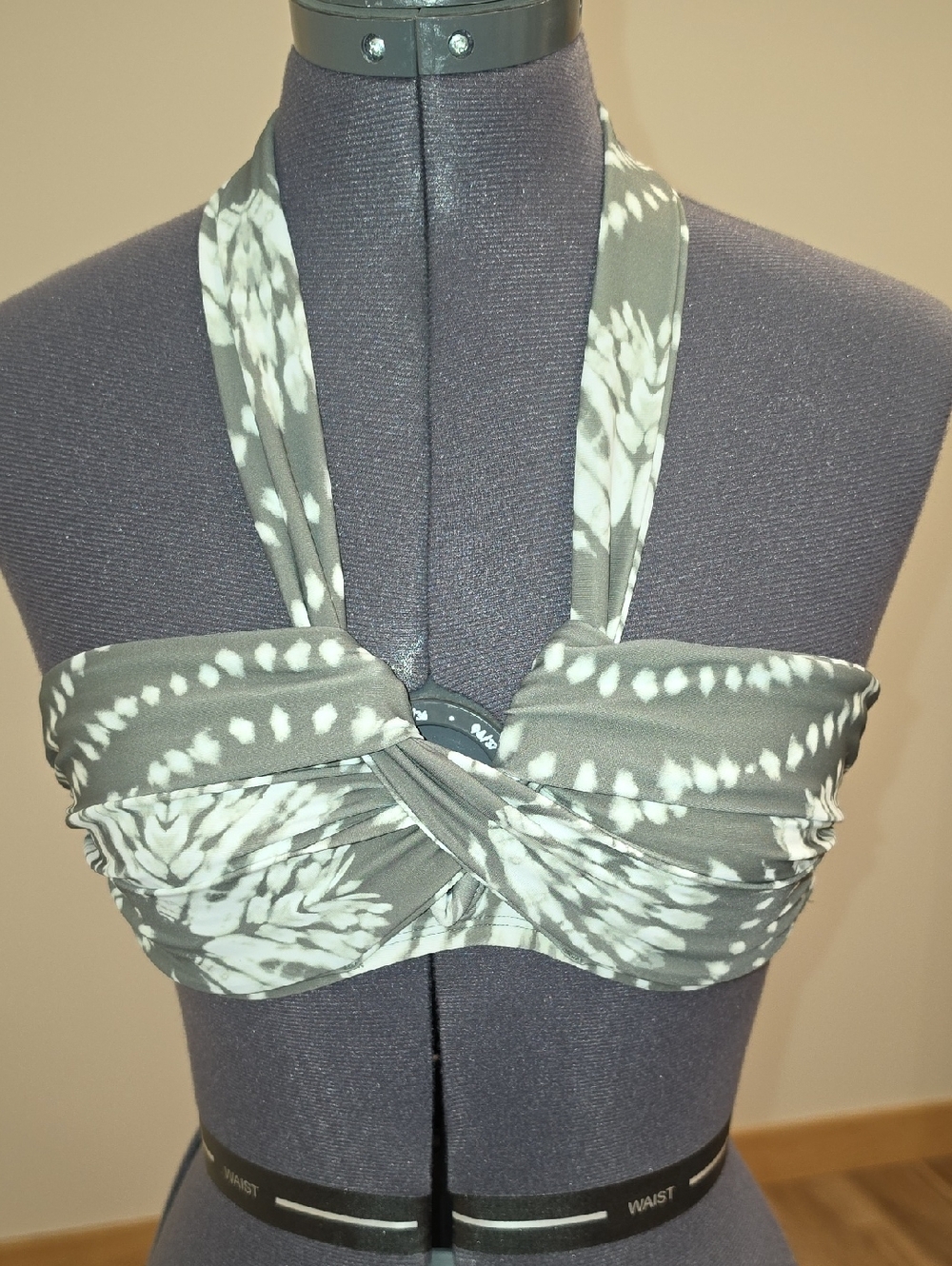 New Directions Green and White Halter Bikini Top